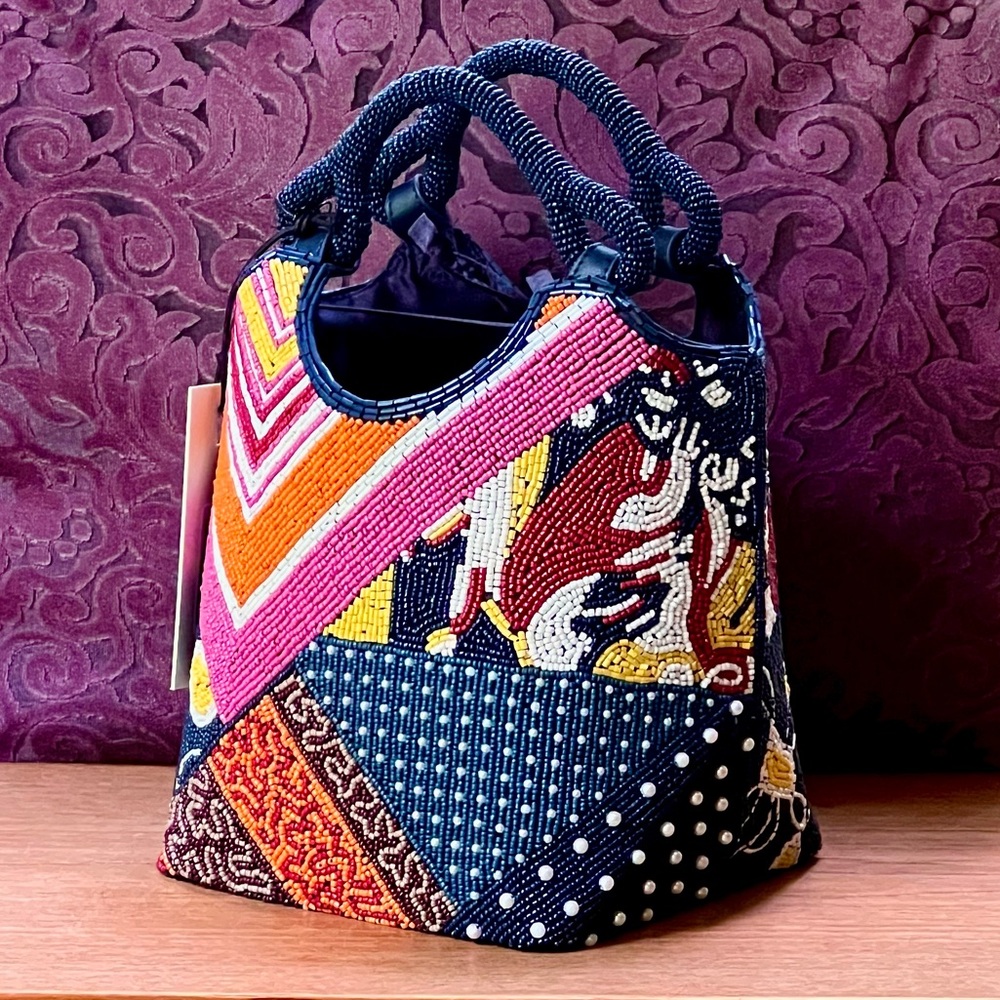 🌺🎉HP🎉🌺 NWT Staud Beaded Cote Bag Patchwork Foulard 🌟Rare Find🌟